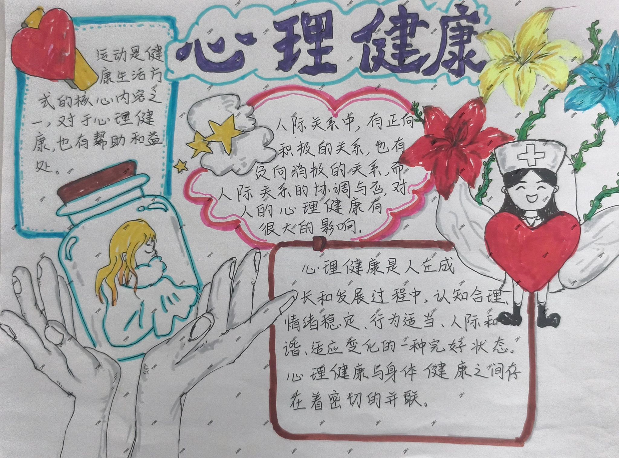 绘心为卷 执彩传暖——tyc8722太阳集团开展心理健康主题手抄报活动